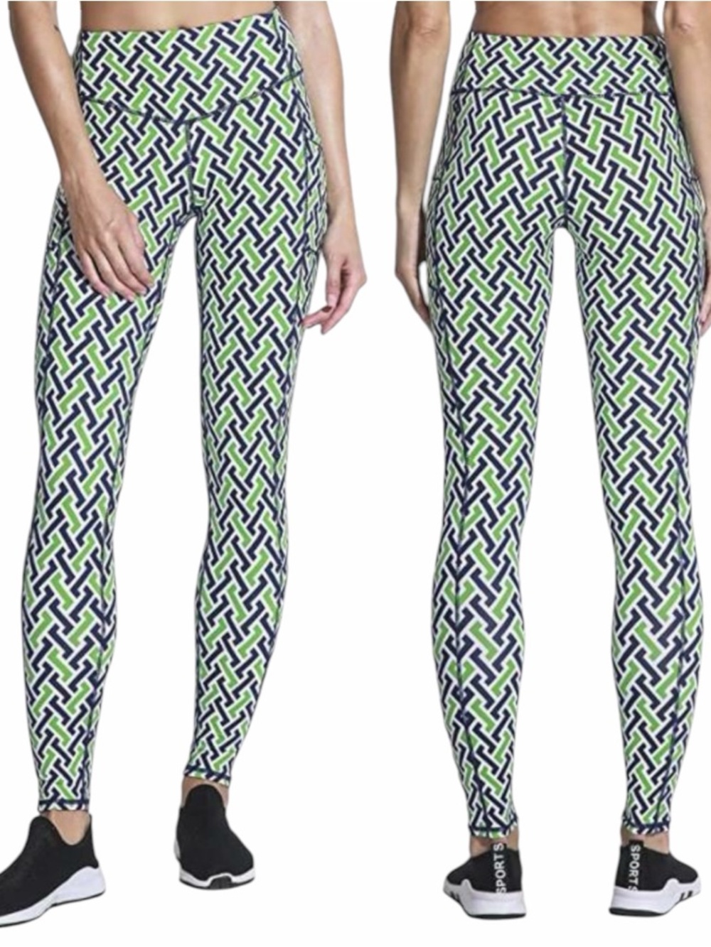 J. McLaughlin Pocket Leggings Size Large Ankle Length Green White Navy